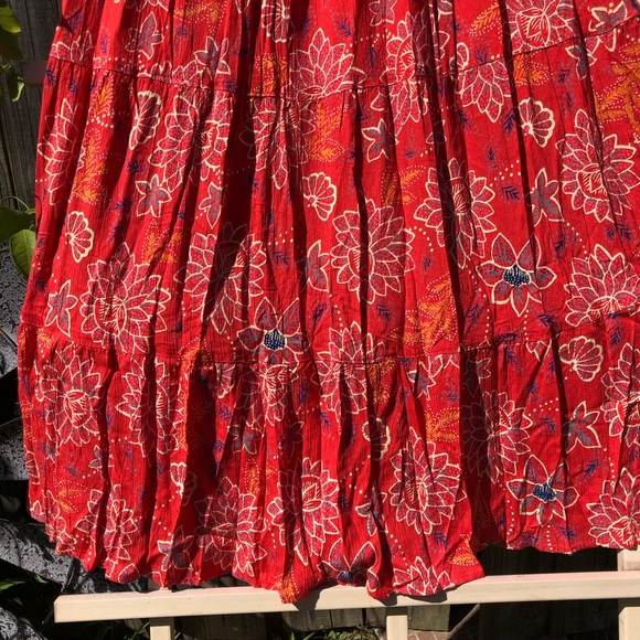 Angie Peasant Sleeve Red Print Maxi Dress M - Picture 6 of 12